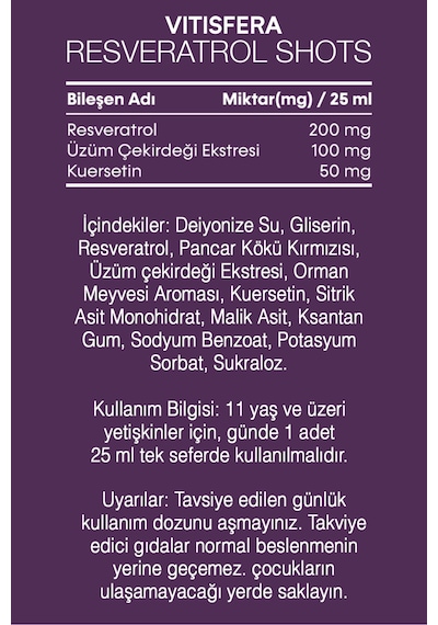 Vitisfera Resveratrol Shot Orman Meyveleri Aromalı 20 x 25 ML