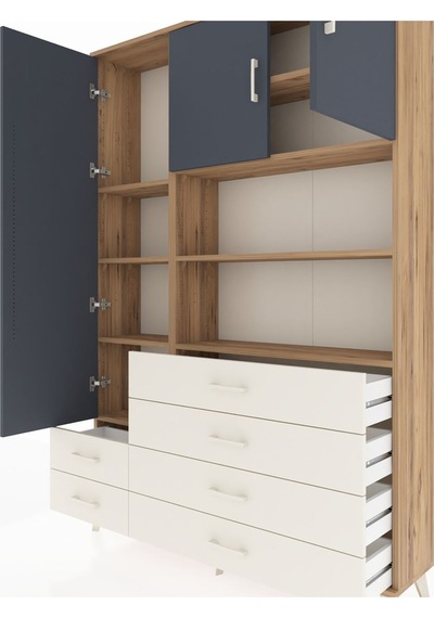 Arges Dolap 8 Raflı 6 Çekmeceli 3 Kapaklı 132x30x195 Çam-antr... Çam