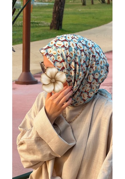 Qalortex Scarf Pamuklu Pera Desen Eşarp - Turkuaz