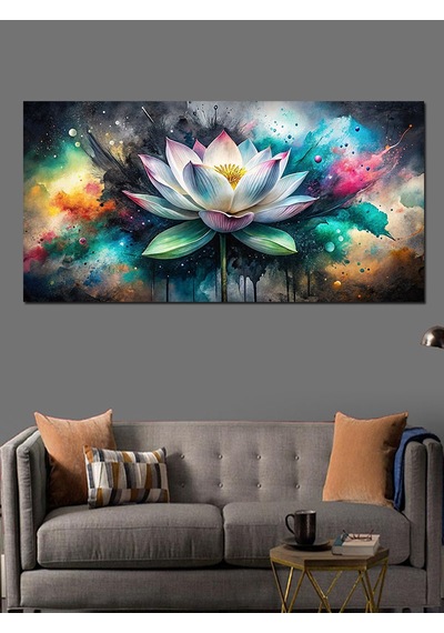 Kanvas Tablo Mavi Ve Yeşil Lotus Çiçeği