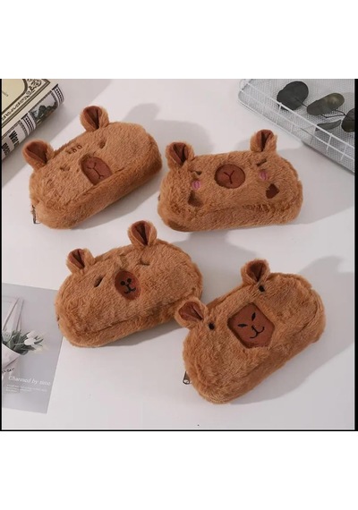 Capybara Kalem Kutusu Kapibara Kalemlik Büyük Kapasiteli Pofuduk Makyaj Çantası Geniş Büyük Boy, Kozmetik Organizatör Sevimli, Okul Malzemeleri İçin Kahverengi 1 Adet