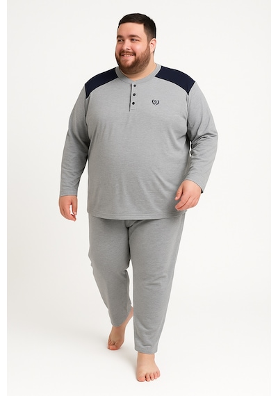 Mutlu City Erkek Yüksek Kalite İnterlok Penye Büyük Beden Pijama Takımı 18540 Açık Gri