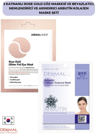 Dermal 3 Katmanlı Rose Gold Göz Maskesi + Arbutin Kolajen Maskesi