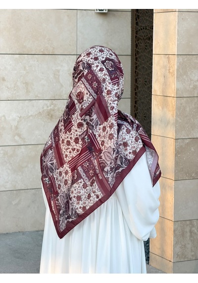 Qalortex Scarf Pamuklu Piraye Desen Eşarp - Mürdüm