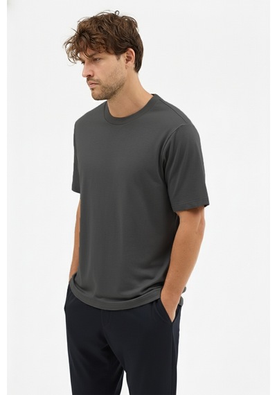 Goffra Erkek Premium Kalite Yoğun Dokulu Pamuklu T-shirt Koyu Gri M101-r0220-04 Koyu Gri