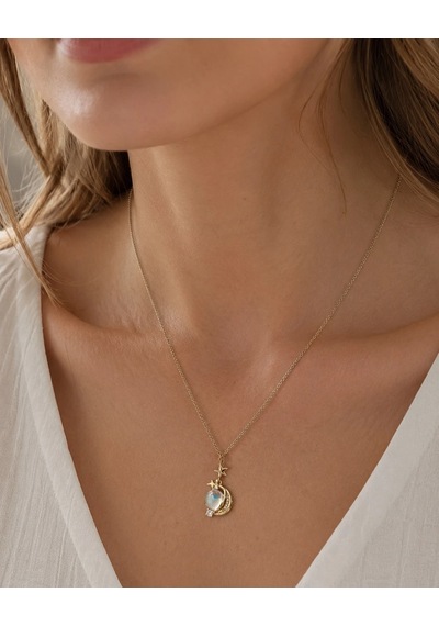 Gold Renk Opal Taşlı Kolye