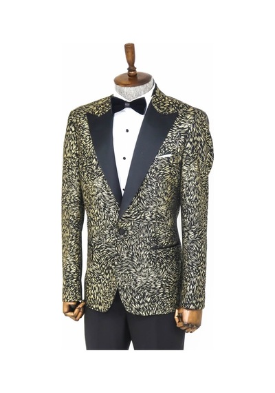 Wessi Tüy Desenli Slim Fit Erkek Smokin Ceket - Siyah