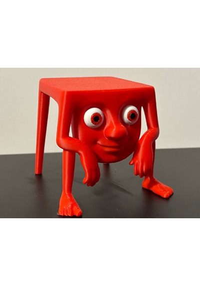 Kırmızı Tabure Adam Figürü - 3d Yazıcı Gerçeküstü Tasarım Biblo - Absürt Sanat Heykelciği