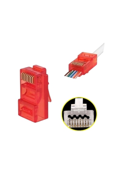 Electroon Kırmızı Cat6 Ezrj45 Açık Uçlu Soket 8p/8c - 100adet