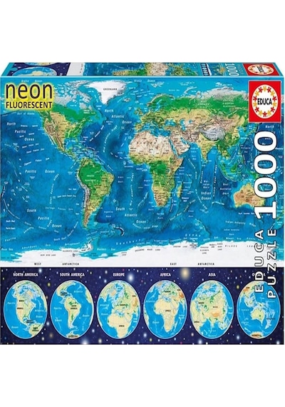 Educa World Map Dünya Haritası 1000 Parça Neon Puzzle