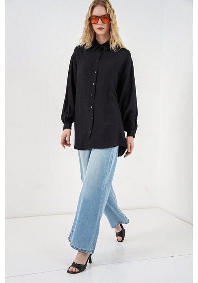 Bigdart Kadın Dokulu Oversize Tunik 5989 - Siyah