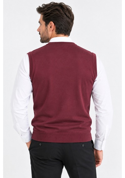 Bihan Store Erkek V Yaka Klasik Kesim Sıfır Kol Örgü Süveter 6957-bordo