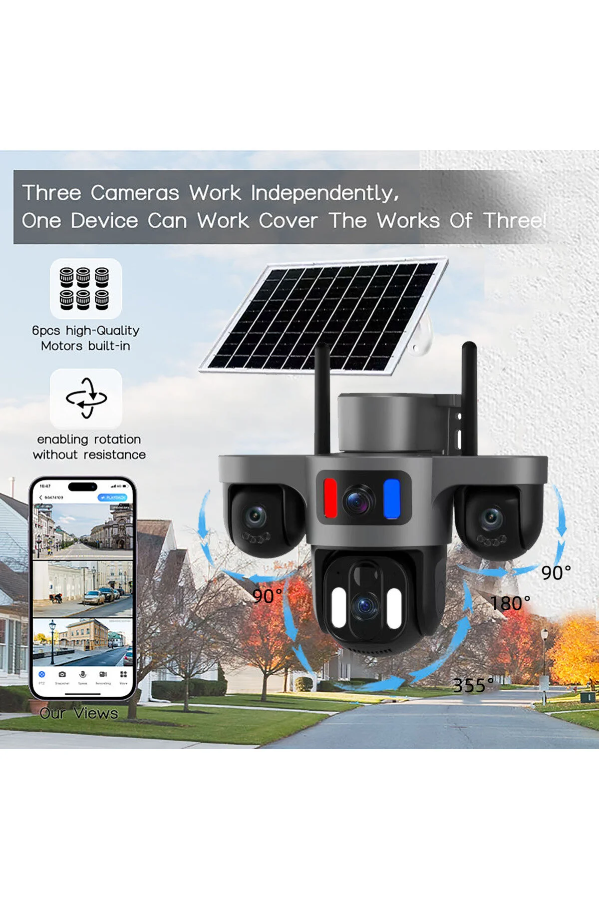 Shufa 4g/4k Lens 3 Kamera Solar Akıllı Güvenlik Kamerası-kablosuz, Elektriksiz & İnternetsiz