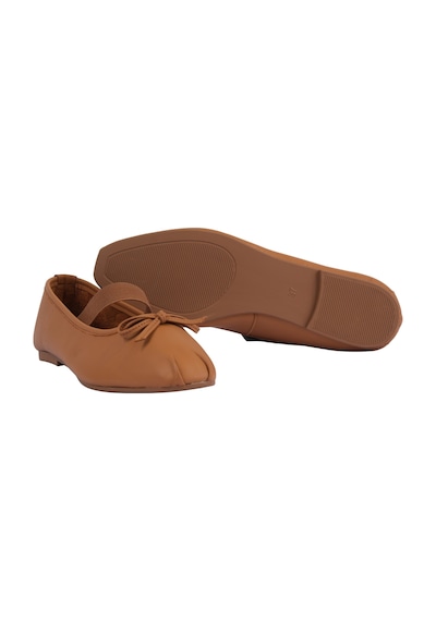 Napa Shoes Kadın Lastik Bantlı Fiyonklu Kare Burun Babet Ayakkabı Napa-aes19210 Taba