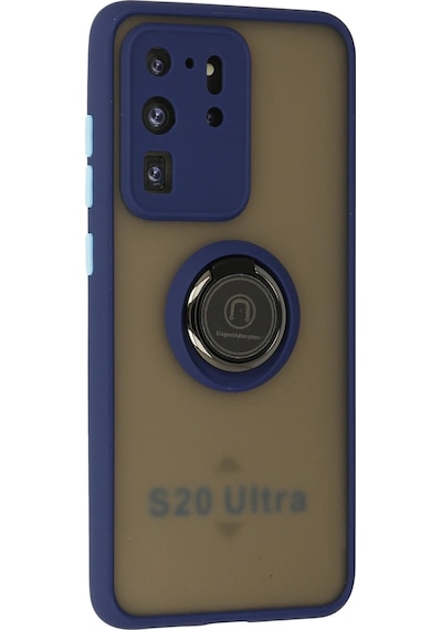 Gld-spt- Newface Samsung Uyumlu Galaxy S20 Ultra Kılıf Montreal Yüzüklü Silikon Kapak - Lacivert