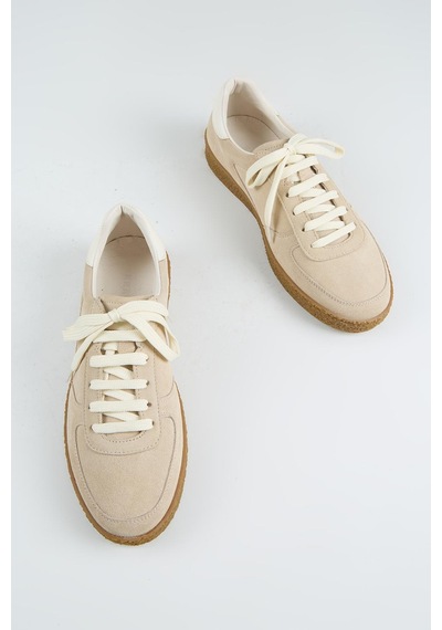 Krahe Sunny Erkek Hakiki Deri Bağcıklı Bej-ekru Sneakers