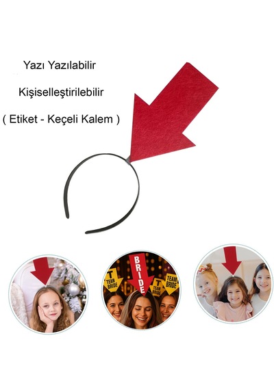 Kişiselleştirilebilir - 919 - Ok Taç Üzerine Yazı Yazılabilen Parti Tacı - Csmo-tex - Kırmızı Renk