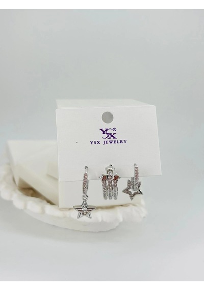 Yıldız Detalı Üçlü Kombin Küpe Çok renkli
