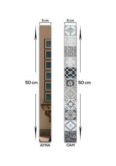 Decorita Dekor Camı|Karakalem Çizim Cam ve Bronz Ayna|7'li Takım Karakalem Çizim