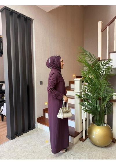 Esra Butik78 Mürdüm Renk Büyük Beden Uyumlu Yazlık Paraşüt Kumaş Tesettür Kap