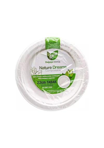 Roll-up Nature Ekolojik Karton Kağıt Parti Tek Kullanımlık Tabak - 22 Cm. - 25 Adetlik 1 Paket Beyaz