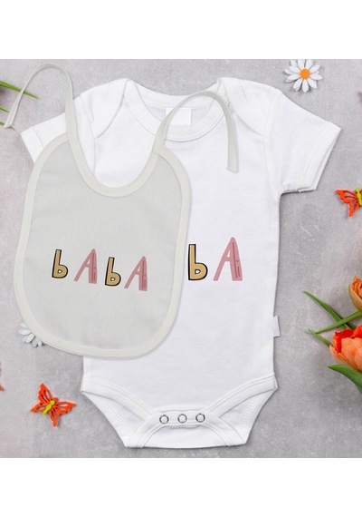 Bitmeyenkartus Bk Kids Baba Tasarımlı Bebek Body Zıbın Ve Mama Önlüğü Hediye Set (548582601) Çok Renkli