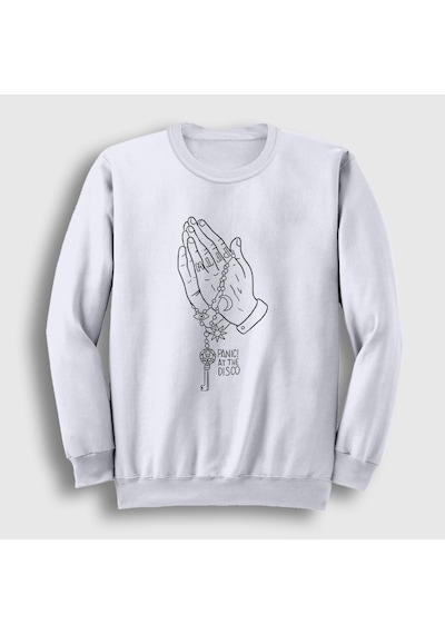 Presmono Unisex Pray Panic At The Disco Sweatshirt Beyaz