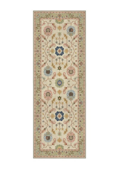 Âfitap 701 Pembe Krem Vintage Etnik Yıkanabilir İnce Halı Mutfak Ev Oda Salon Oturma Odası Halısı Krem Pembe
