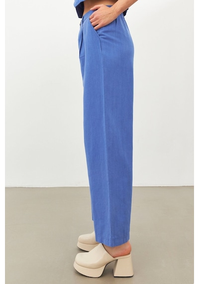 Stella Pulvis Mavi Keten Yüksek Bel Wide Leg Pantolon Mavi