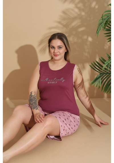 Eyfuze Kadın Milan Kumaş Büyük Beden Curve Baskılı Desenli Şortlu Pijama Takımı Bordo Eyfuze Kadın Milan Kumaş Büyük Beden Curve Baskılı Desenli Şortlu Pijama Takımı Bordo
