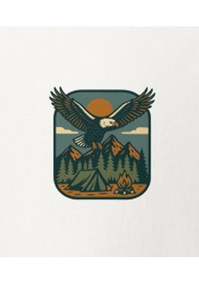 Wildstyle Kartal Renkli Vintage Yaban Hayat Doğa Dağ Rozet Baskılı Unisex Bisiklet Yaka Pamuklu Tişört Beyaz