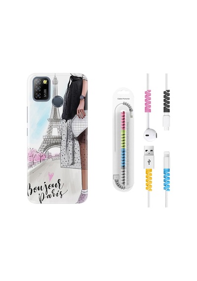 Infinix Smart 5 Kılıf Kablo Koruyuculu Yeşil Mermer