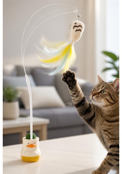 Catnipli Kedi Oltası, Zilli Ve Tüylü Sallanan Kedi Oyuncağı, Yapışkanlı Ördek Standı Ve Şapka Altında Kedi Otu Bölmesi