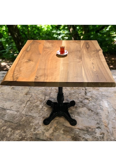 Cafe Masa Ahşap Kütük Masa Aslan Ayak Kare 70x70 Ceviz