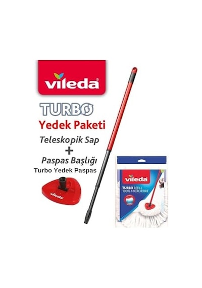 Vileda Turbo Sap + Turbo Classic Üçgen Başlık + Mikrofiber Yedek Paspas