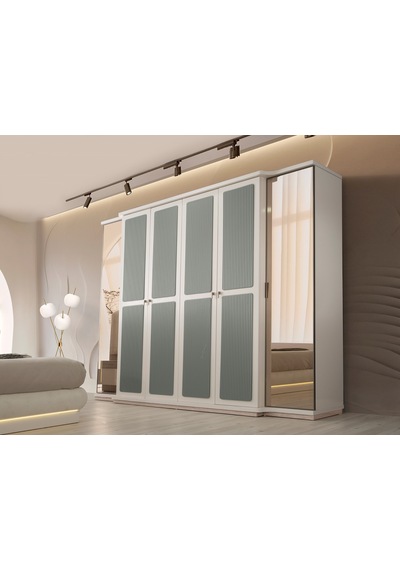Turkuaz Mdf Yatak Odası Dolabı Beyaz