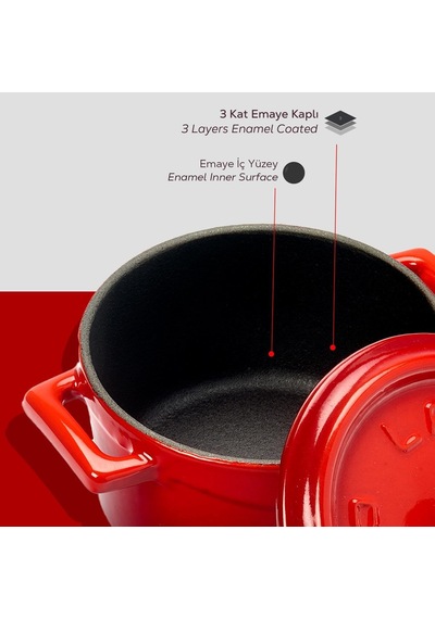 Lava Metal Döküm Mini Tencere, 10 Cm, 0.35 L Hacim, Kırmızı Diğer