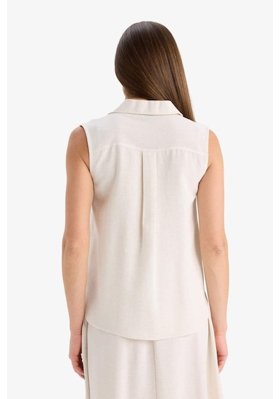 Defacto Regular Fit Polo Yaka Keten Karışımlı Kolsuz Bluz F0982ax25hser37 Ekru