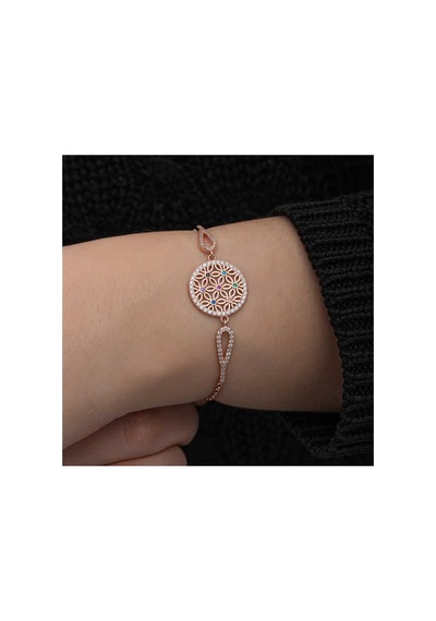 Gümüş Rose Renkli Yaşam Çiçeği Kadın Bileklik Gümüş Gümüş