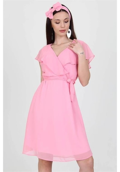 Dip Moda Kadın Şifon Mezuniyet Elbisesi Dpry8081 Pudra