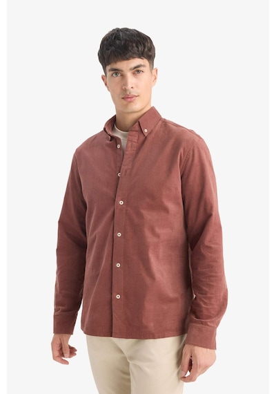 Defacto Regular Fit Polo Yaka Fitilli Kadife Uzun Kollu Gömlek E9024ax25wnbn152 Kahve-bn152