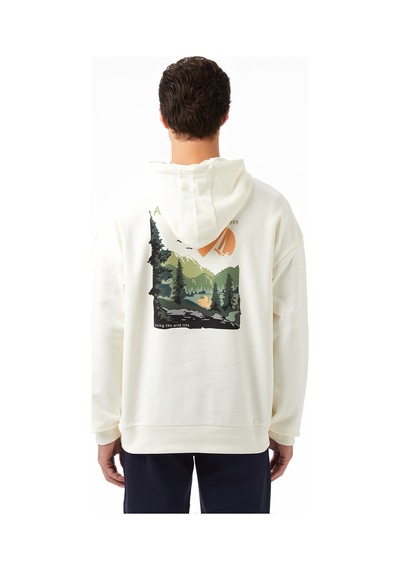 Nautica Erkek Krem Oversize Kapüşonlu Sweatshirt Desenli K57071t Krem