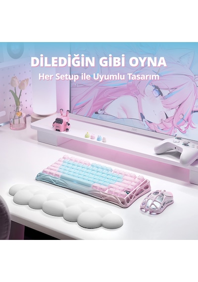 Gravastar Mercury K1 Lite Rgb Kablosuz Mekanik Gaming Klavye, İngilizce Q,aurora Mist