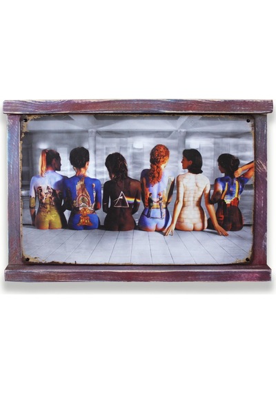 Rustik Ahşap Çerçeveli Vintage Metal Pano Girls 20x30
