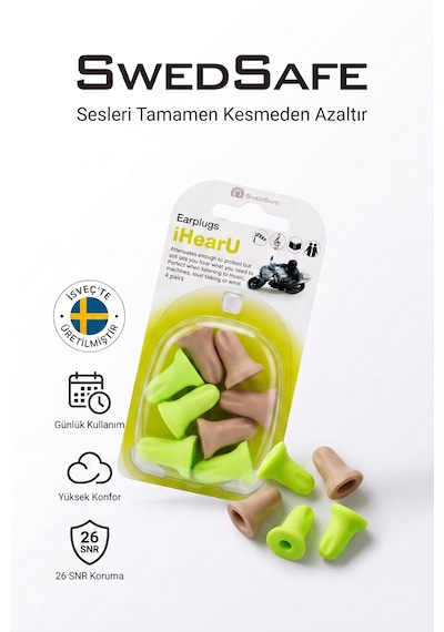 Swedsafe İhearu Kulak Tıkacı, 4 Çift, Her Şeyi Dinle Ama Daha Düşük Sesle, 26 Db, Tek Beden, Yüksek Konfor, Günlük Kullanım, İş, Trafik Ve Konser