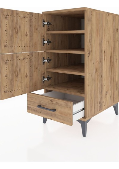 Kronos Komodin 4 Raflı Tek Çekmeceli Tek Kapaklı 44x59x96 Çam-çam Atlas Çam