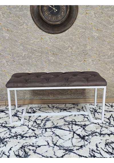 Zafir Beyaz Boyalı - L - Ayaklı 100 Cm X 38 Cm Oturak - Bench - Makyaj Taburesi - Makyaj Oturak Kahverengi