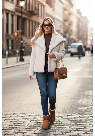 Lela Oversize Geniş Yaka Çıtçıt Düğmeli Astarlı Peluş Bayan Mont 6839623 Beyaz