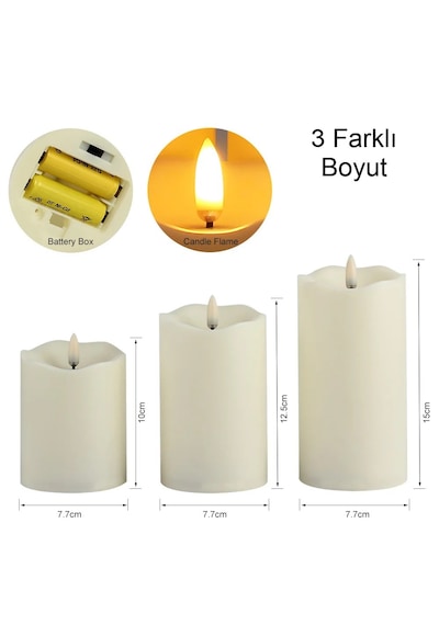 Kumandalı Alevsiz Led Titreyen Fitil Mum Dekoratif Hareketli Alev