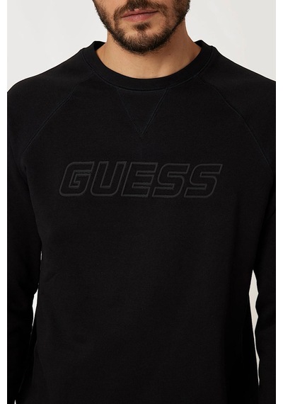 Guess Erkek New Aldwın Cn Önü Logolu Sweatshirt - Siyah Siyah